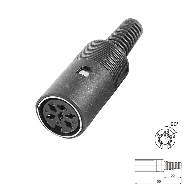 CONECTOR DIN 5P HEMBRA 60º (240º) AÉREO RECTO