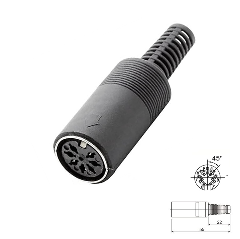 CONECTOR DIN 7P HEMBRA 45º (270º) AÉREO RECTO