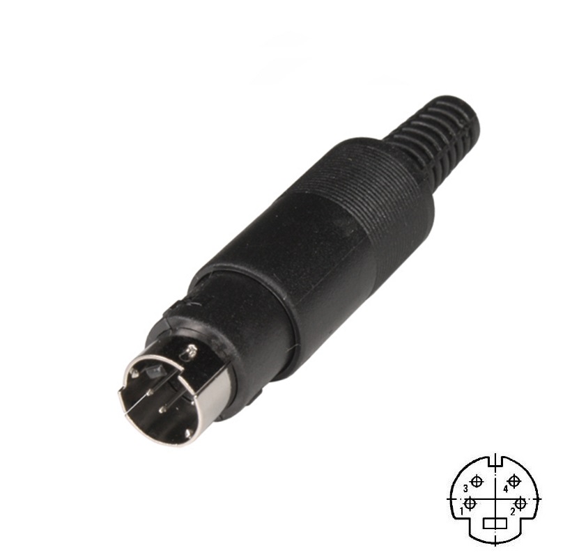 CONECTOR MINI DIN 4 PINES MACHO AÉREO