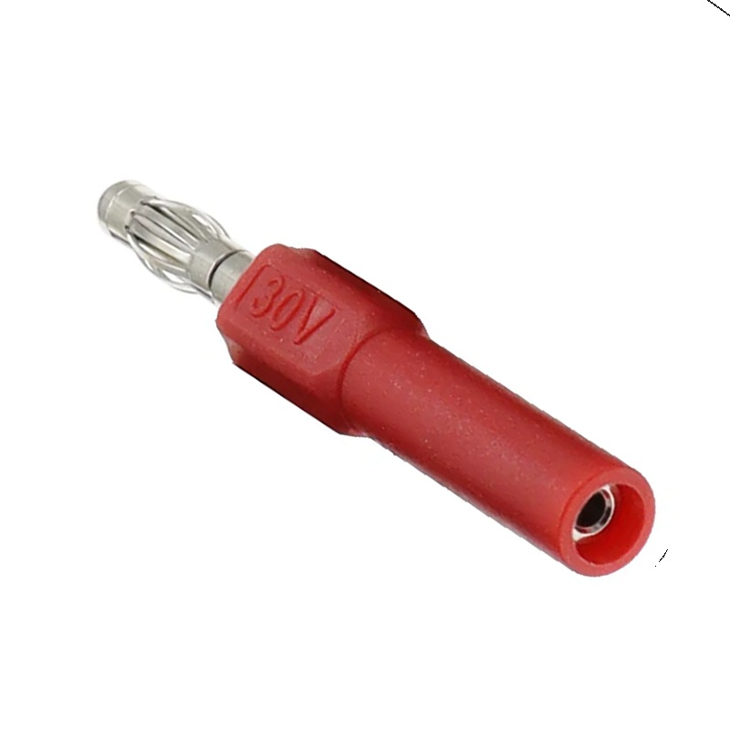 ADAPTADOR BANANA Ø2mm HEMBRA a MACHO Ø4mm ROJO