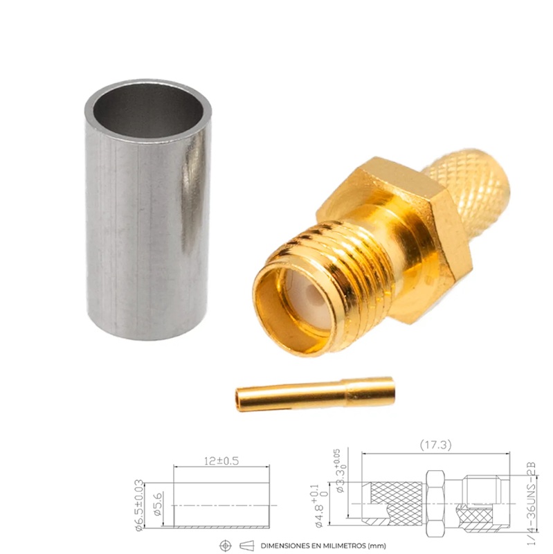 CONECTOR SMA HEMBRA AÉREO CRIMPAR RG-58 DORADO
