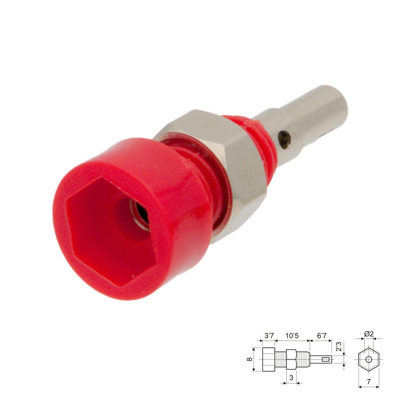 BANANA HEMBRA Ø2mm 6A/250V CHASIS ROJO