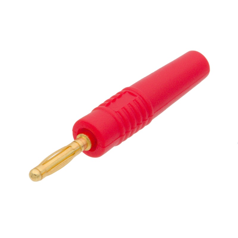 BANANA MACHO Ø2mm 10A DORADO AISLAMIENTO ROJO