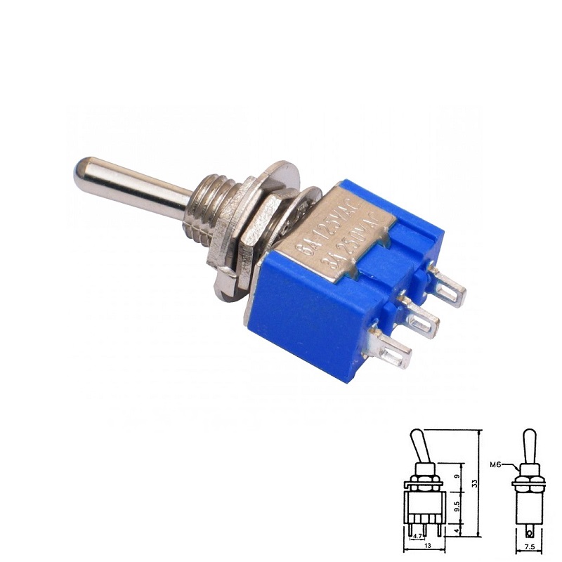 INTERRUPTOR PALANCA 3P (ON-OFF-ON) 1Co 3A/250VAC M6 FASTON