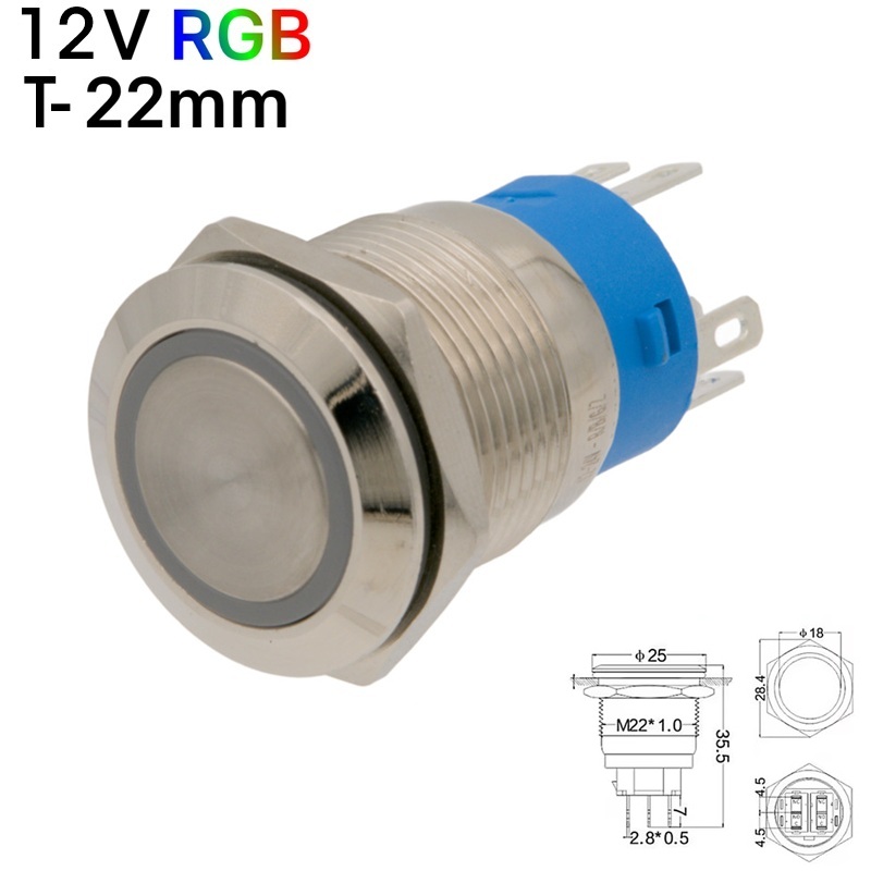 PULSADOR ANTIVANDALICO Ø22mm OFF-(ON)12V LED RGB