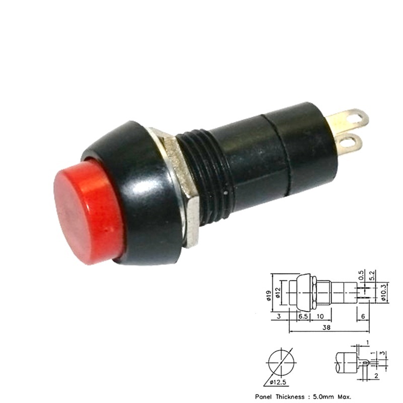 PULSADOR REDONDO Ø19mm 3A/125V OFF-(ON) 1Co CHASIS ROJO