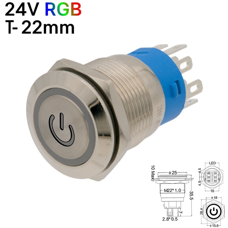 PULSADOR ANTIVANDÁLICO Ø22mm OFF-(ON) 24V LED RGB
