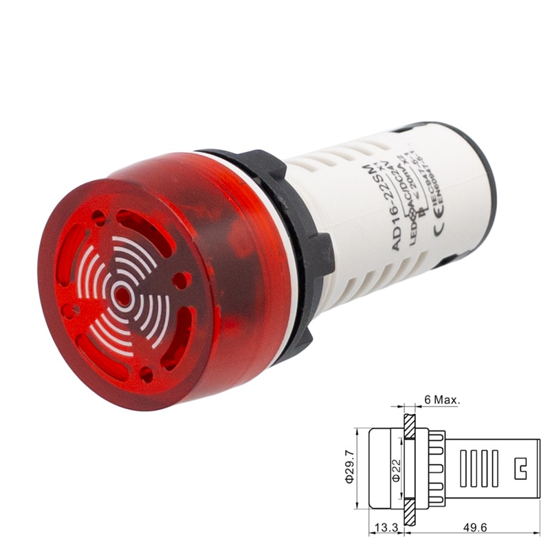 PILOTO LED INTERMITENTE CON ZUMBADOR 230V AC Ø22mm ROJO