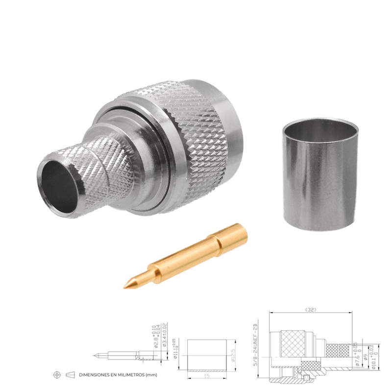 CONECTOR N MACHO AÉREO RECTO CRIMPAR RG213
