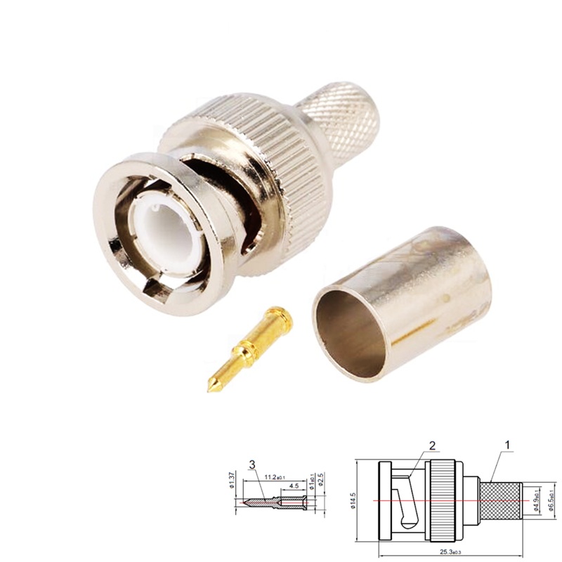 CONECTOR BNC MACHO 75 Ohm RECTO CRIMPAR RG59