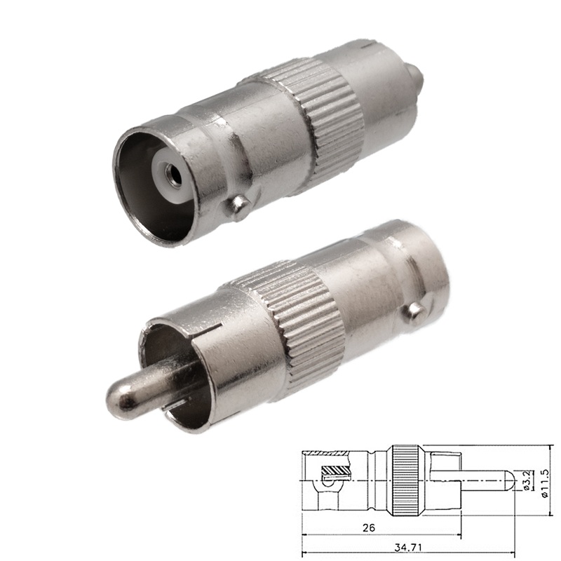 ADAPTADOR BNC HEMBRA - RCA MACHO AÉREO RECTO