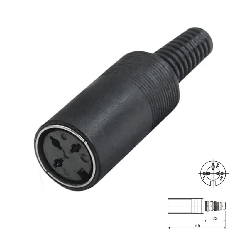 CONECTOR DIN 3P HEMBRA 90º (180º) AÉREO RECTO