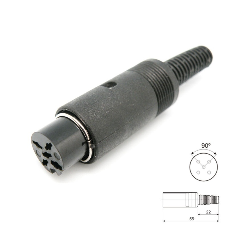 CONECTOR DIN 5P HEMBRA 90º (360º) AÉREO RECTO
