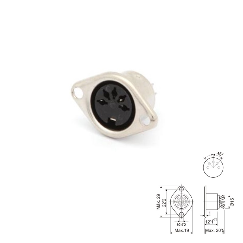 CONECTOR DIN 5P HEMBRA 45º (180º) CHASIS
