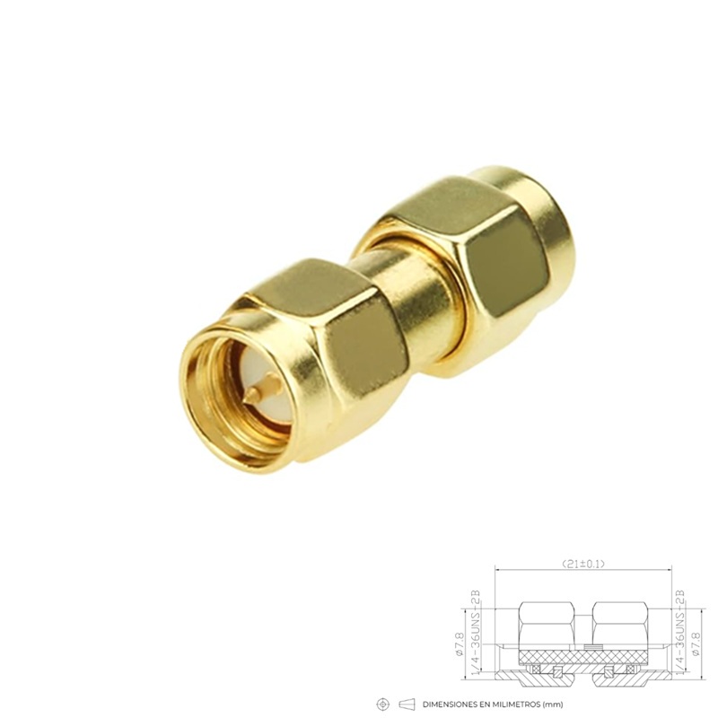 ADAPTADOR SMA MACHO - MACHO AÉREO RECTO DORADO