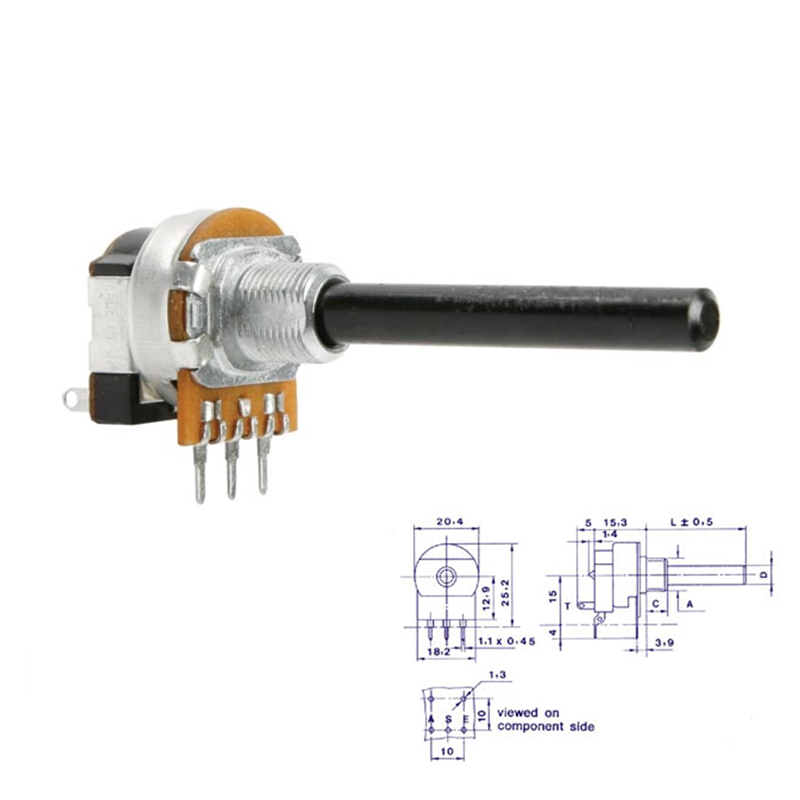 POTENCIÓMETRO PANEL LINEAL 10K PLÁSTICO EJE Ø6mm INTERRUPTOR